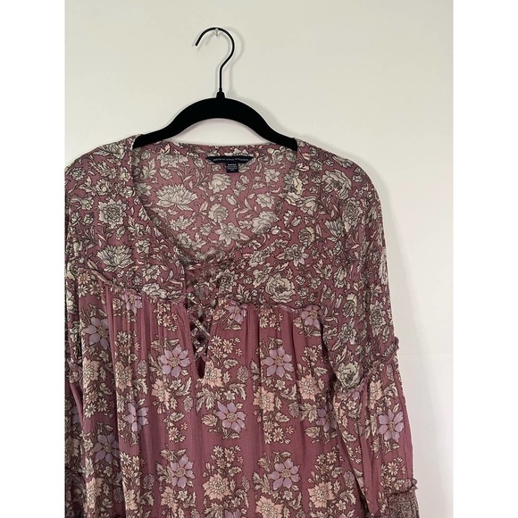 American Eagle Floral Lace-Up Bell Sleeve Top size S - Picture 4 of 8